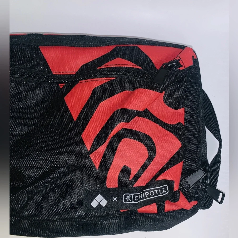 New Chipotle Mexican Grill sling back / backpack / black with red chili … - Picture 5 of 9